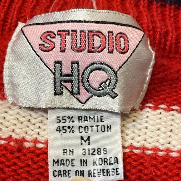 Vintage Studio HQ knit Cardigan with Red & White Stripes Navy Blue Trim - Picture 5 of 10